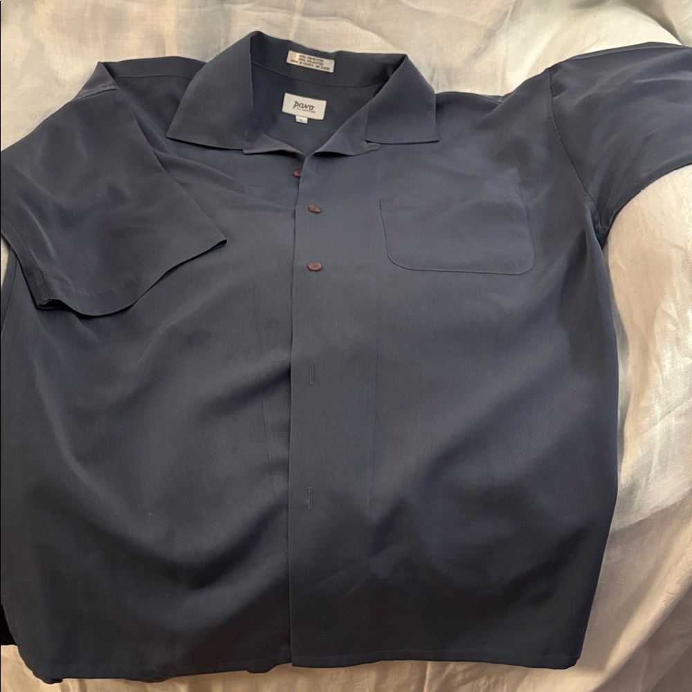 PAVO Men’s Short-Sleeve Button-Up Shirt — Navy LARGE POLYESTER SHORT SLEEVE